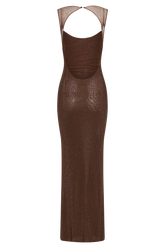 Jasmyn Hot Fix Maxi Dress With Mesh Back - Chocolate